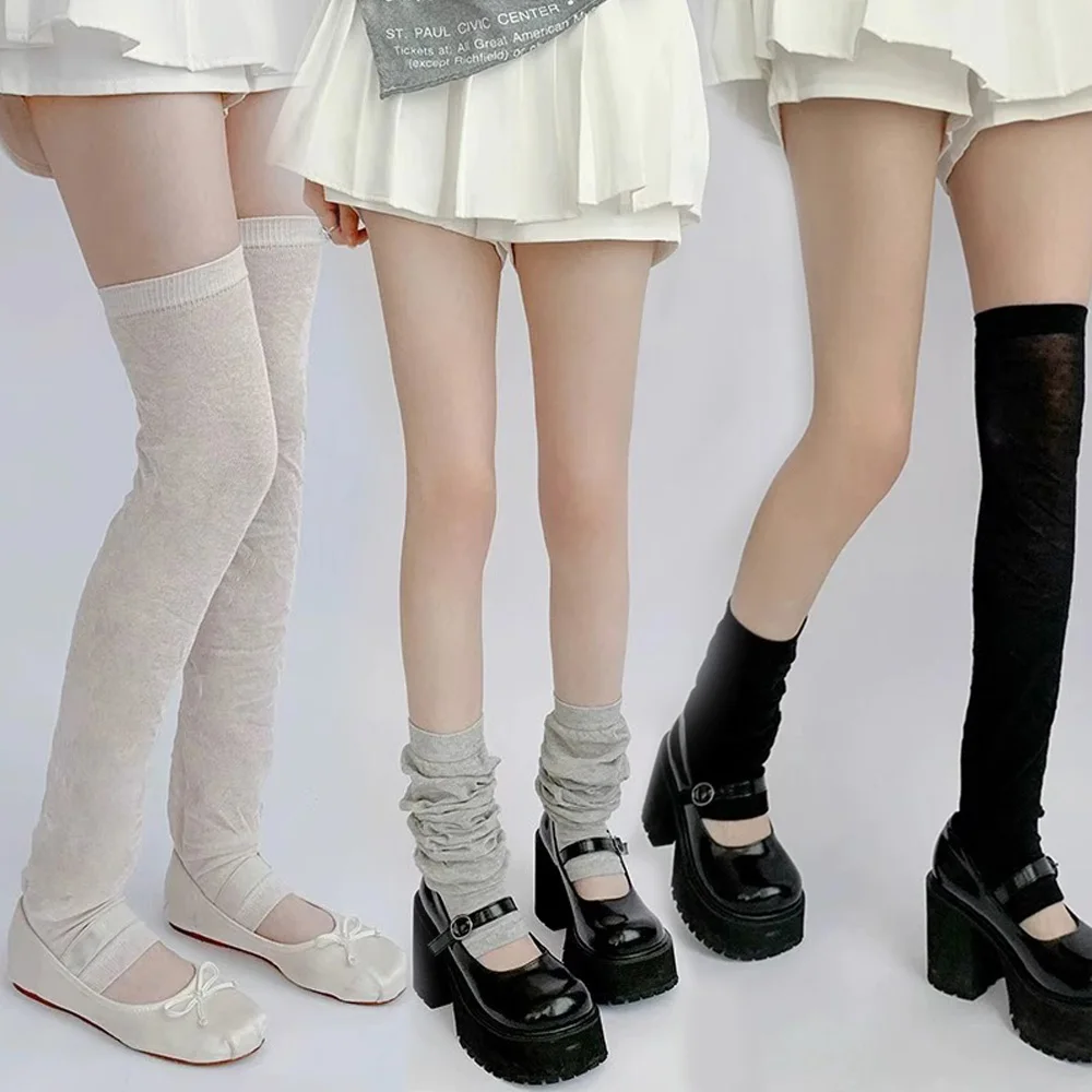 Medias de Color liso, calcetines largos sexis por encima de la pantorrilla, calcetines de Cosplay Lolita JK, medias hasta el muslo para mujer