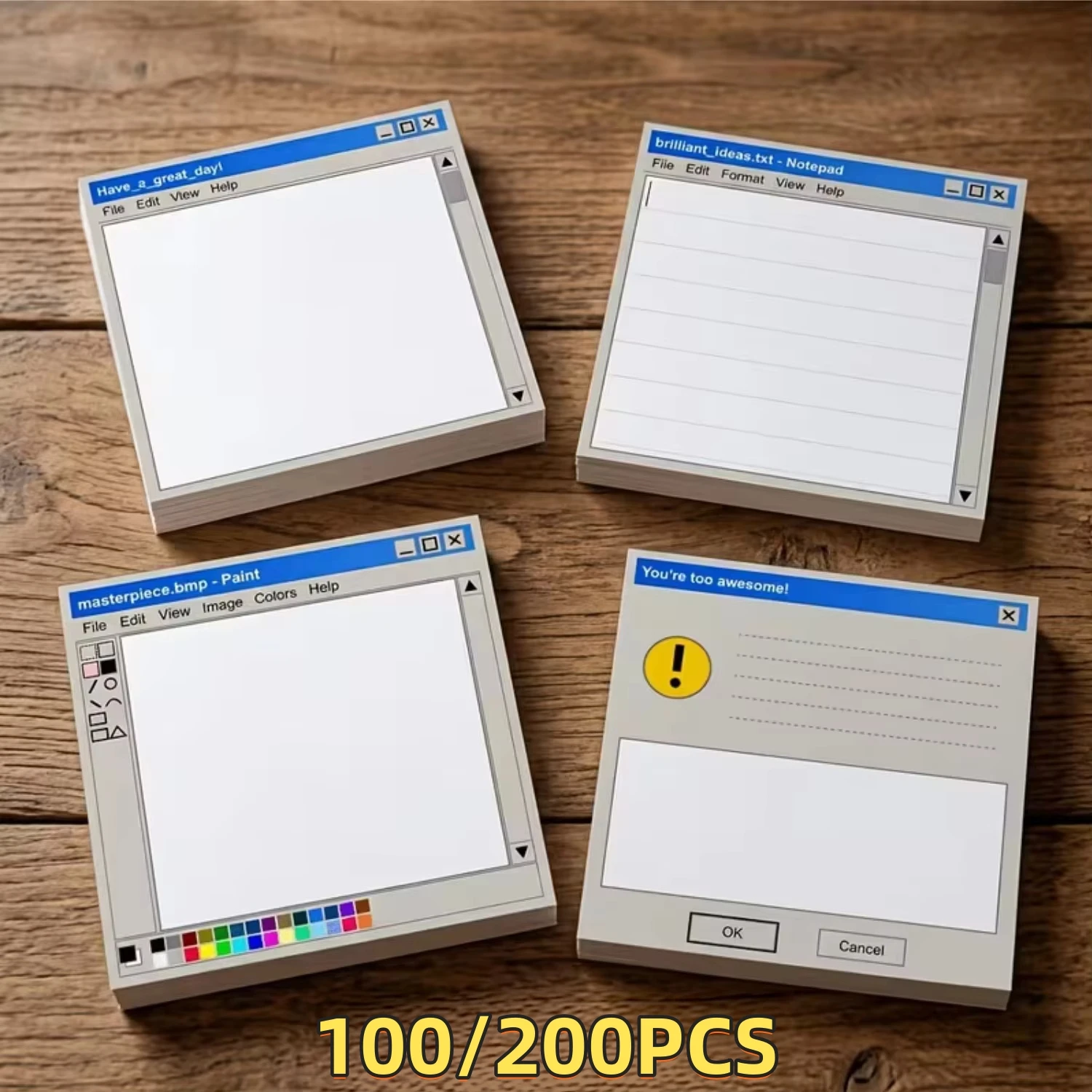 100/200Pcs Vintage Windows Interface Sticky Notes, Retro Computer Window Shaped Notepad Memo Pads