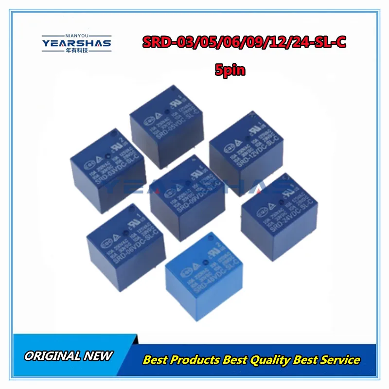 5Pcs 5V 9V 12V 24V 48V Power Relay SRD-05VDC-SL-C SRD-12VDC-SL-C SRD-24VDC-SL-C SRD 12VDC SL C 10A 250VAC 5PIN DC Relay