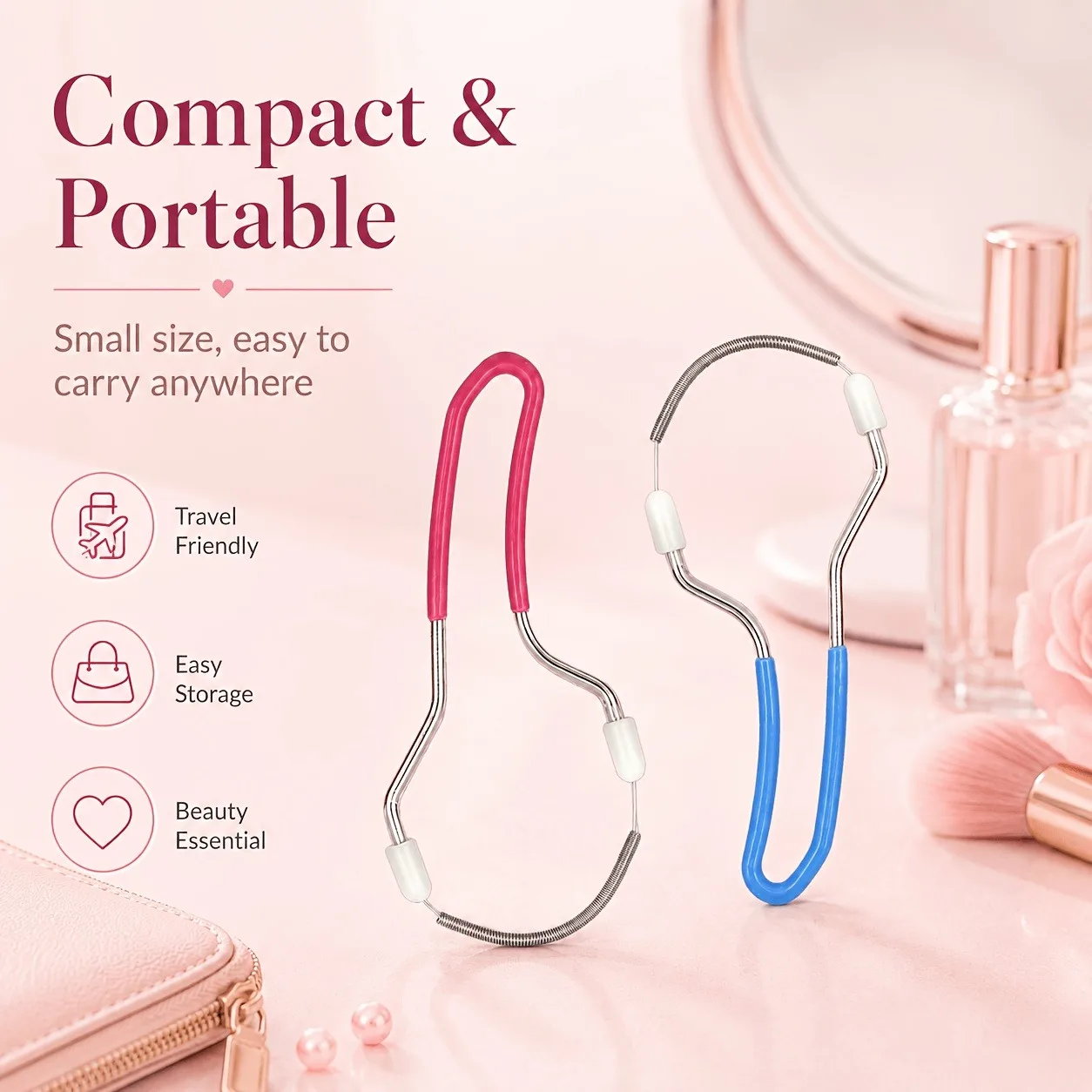 2-piece spring facial hair removal device,blue + pink， lip and facial fine hair remover, lightweight handheld beauty care tool
