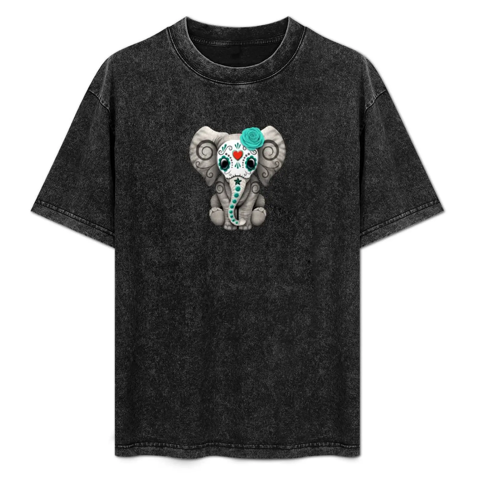 

Teal Blue Day of the Dead Sugar Skull Baby Elephant T-Shirt Urban Style Print T-Shirt
