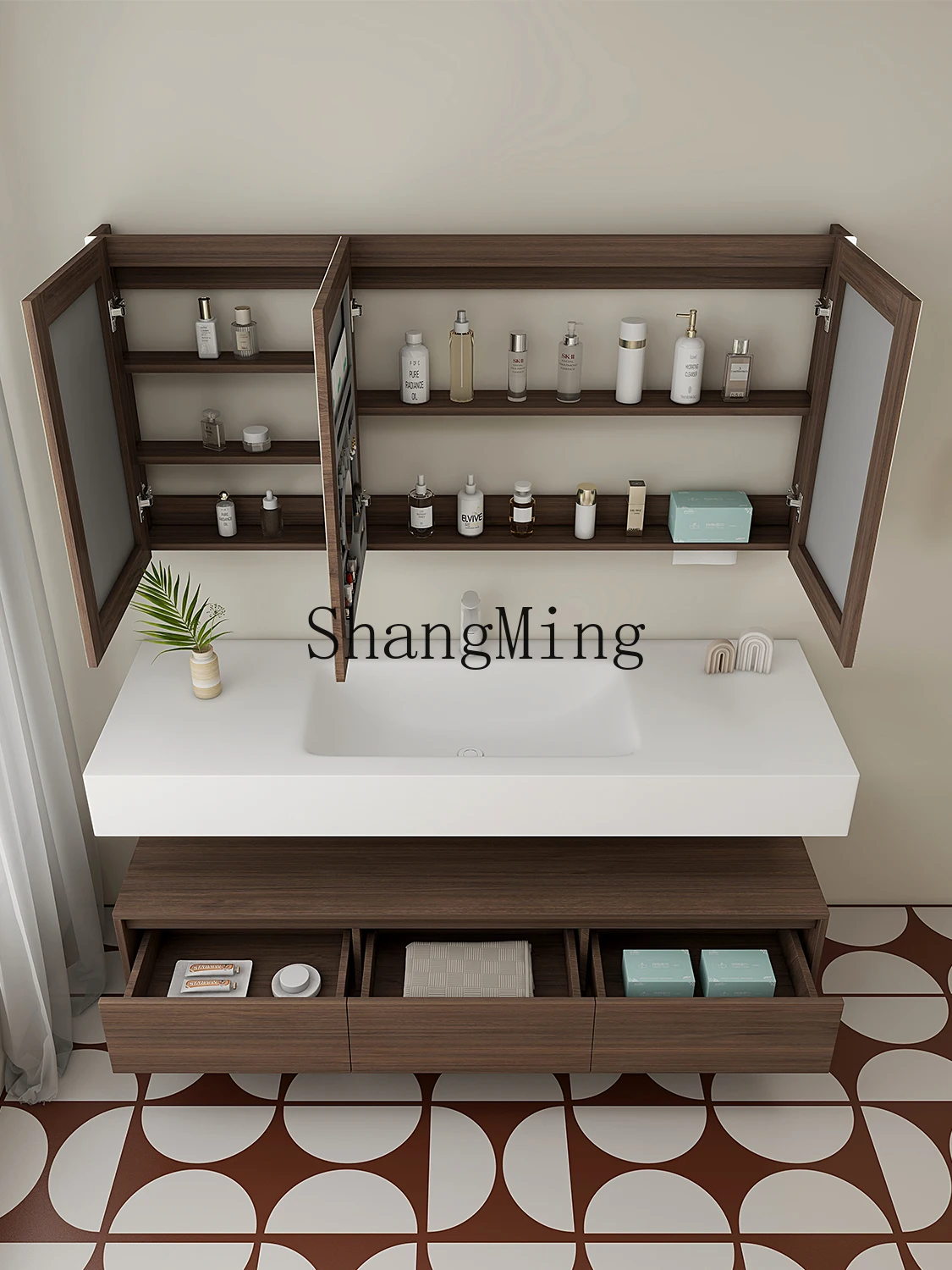 

ZYY hotel wind rock slab integrated basin bathroom cabinet washbasin toilet walnut pattern washbasin cabinet
