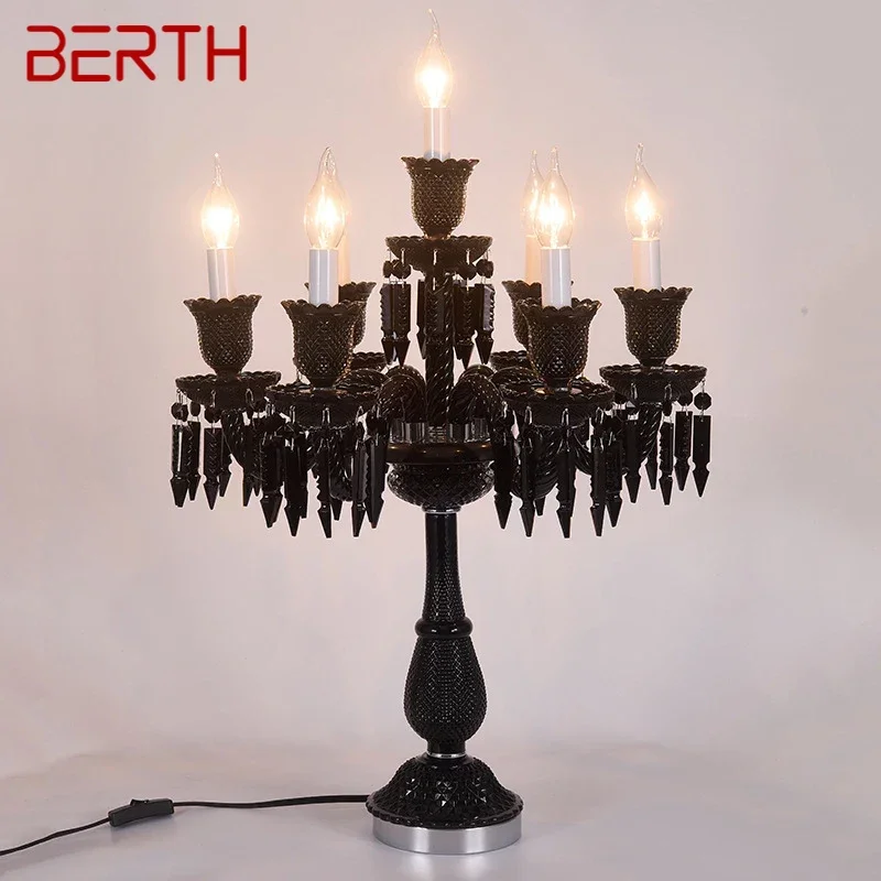 

BERTH European Style Crystal Table Lamp Black Candle Lamp Luxurious Living Room Restaurant Bedroom Villa Wedding Desk Lamp