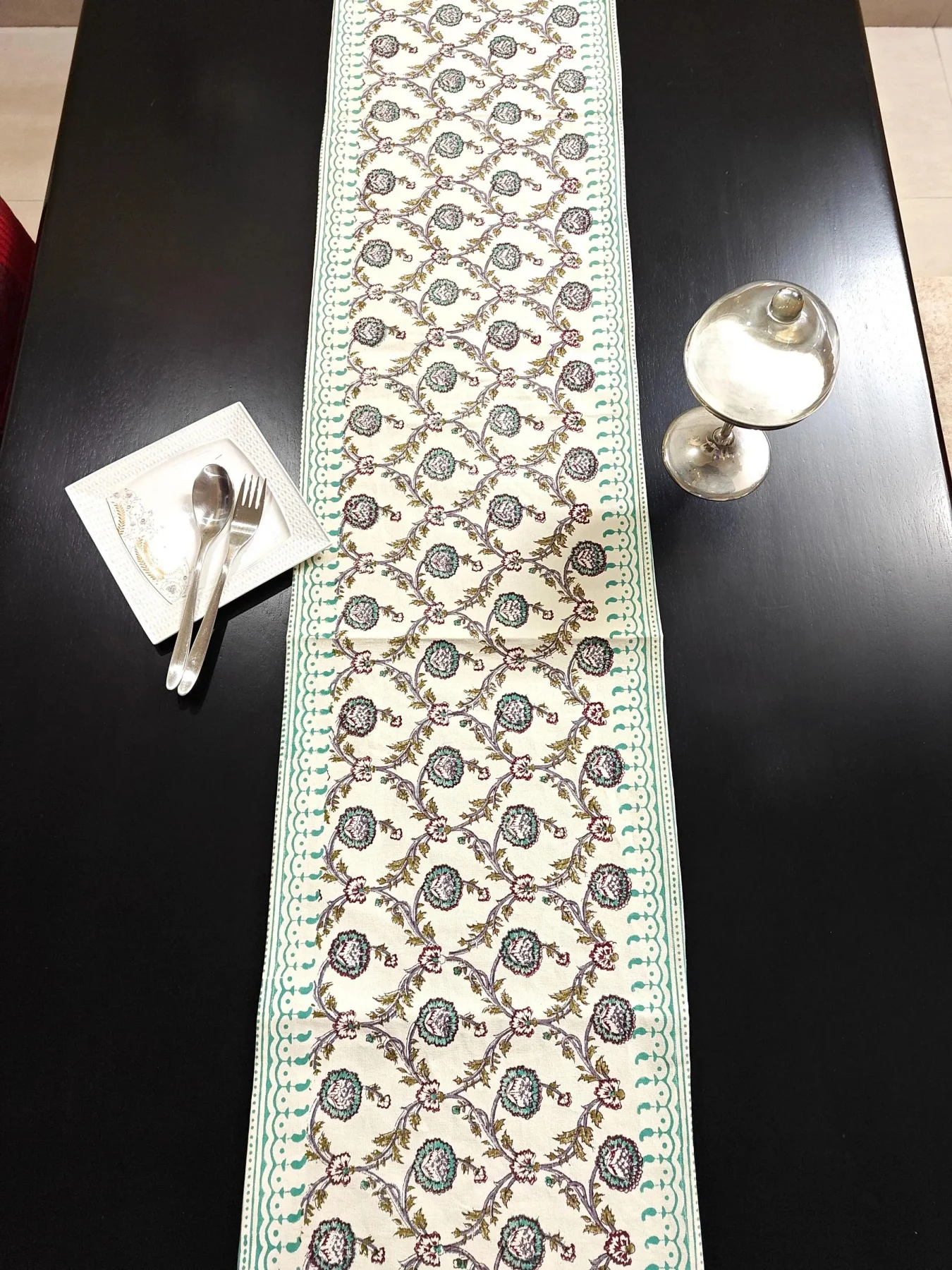 Table Runner Indian Floral Hand Block Printed Runner, Fire Place Runner, Mantle Runner, Christmas Gift, New Year Party Decor
