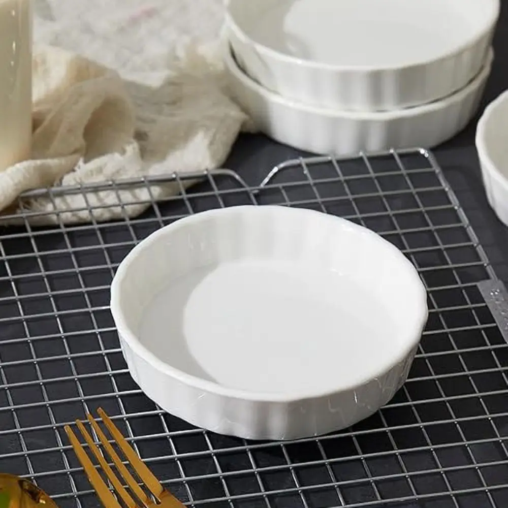 6pcs Kitchen Baking Container Ceramic Creme Brulee Ramekins Round Shallow Tart Baking Pan White Souffle Dishes Pudding