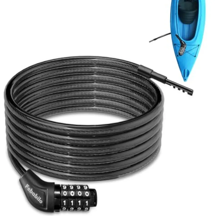 

Long Cable Lock Extra Long Straight Bike Lock 5ft to 25ft with Resettable Combination Kayak Locks Unique Thin end Cable Locks S
