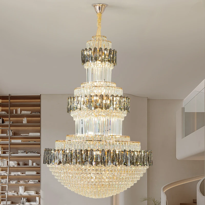 

2025 New Hot Duplex Villa Building Chandelier Living Room Chandelier Luxurious Grand Crystal Dining Room Chandelier Staircase