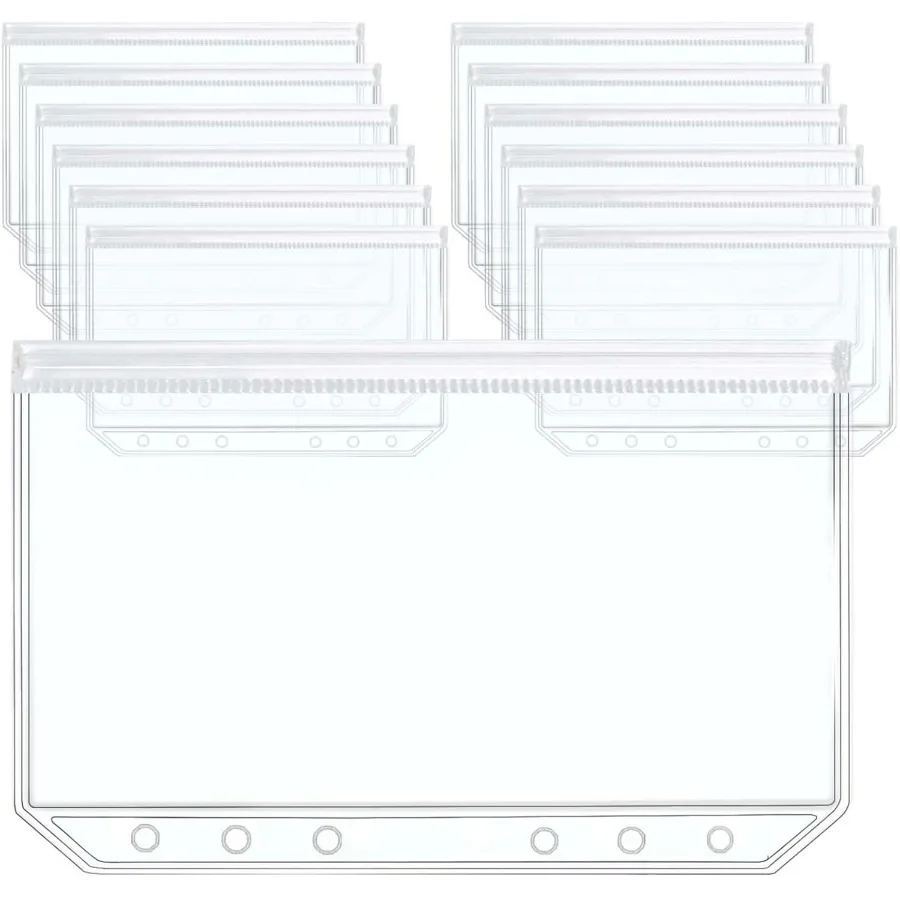 

12 шт., карманы для папок формата А5, прозрачный карман на молнии, 6 отверстий, прозрачные пакеты для папок, рукава, плоская герметичная сумка для хранения на молнии, страница Pr