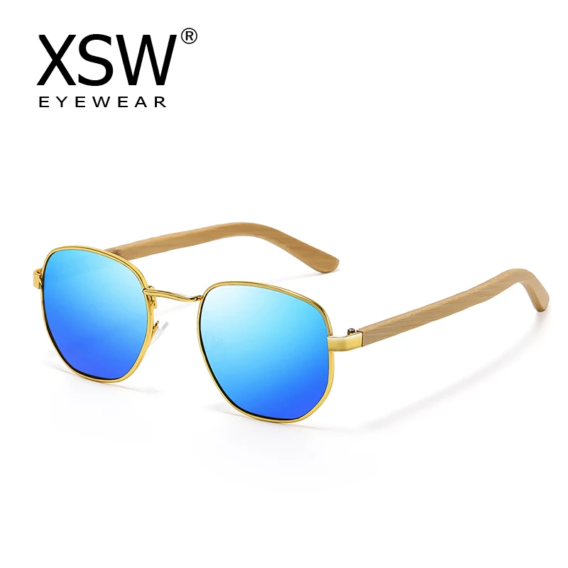 

XSW Fashion Retro Metal classic sunglasses men's and women's luxury designer brand popular driving bamboo sunglasses Blue 2232L