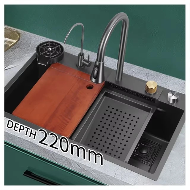 304 Stainless Steel Multi Functional Kitchen Sink Household Use Sink Kitchen  Waterfall