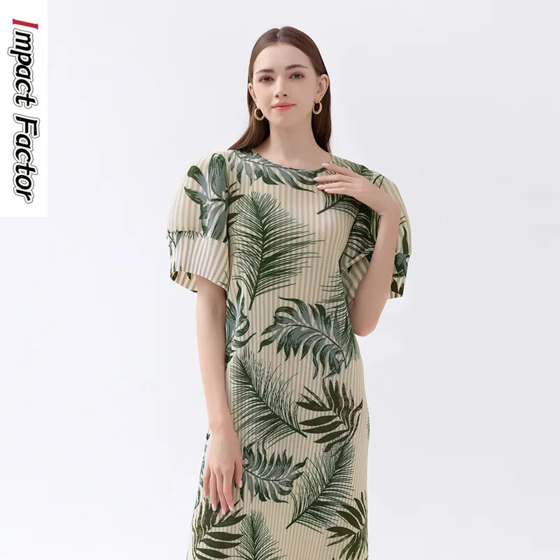 2024 Summer New French Casual Bubble Sleeves Slim Fit Round Neck Short Sleeve Korean Dress Women A-line Dress Women