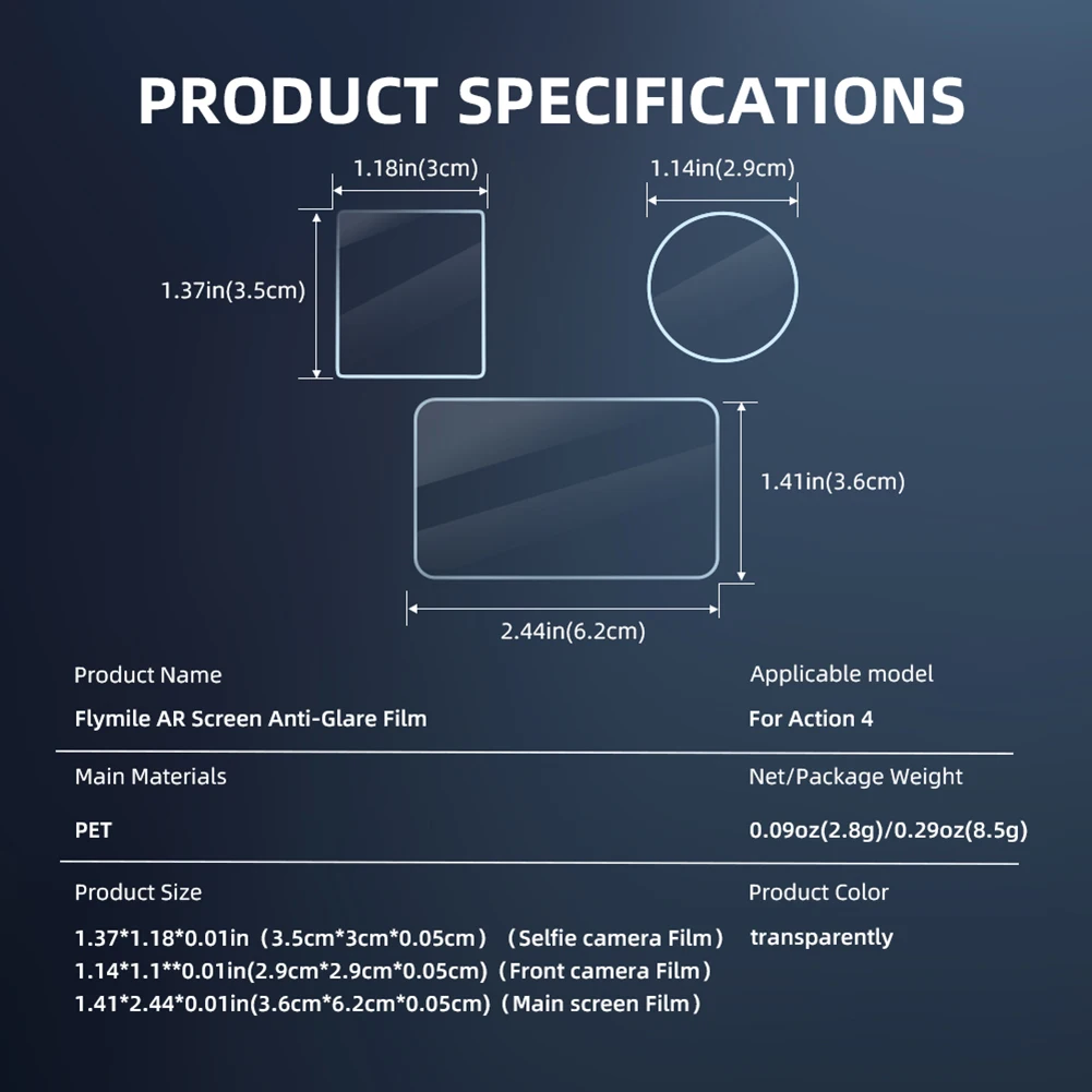 3Pcs Camera Front Back Lens Screen Protector Clear Screen Lens Film Cover for DJI OSMO Action 4 Camera