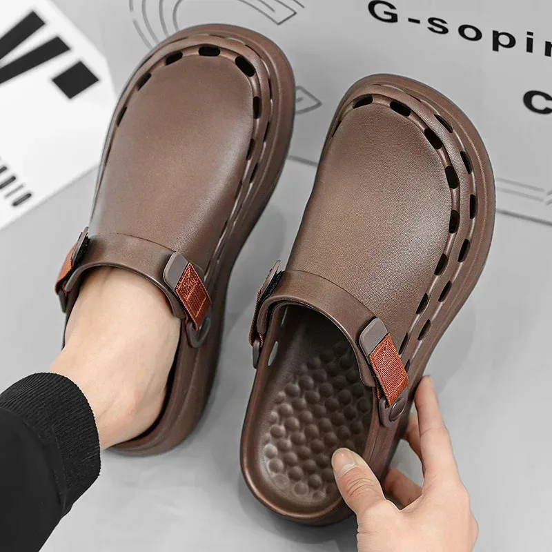 Quick-Dry EVA Solid Color Mens Sandals Fashion Trendy Lightweight Outdoor Travel Essentials Beach Shoes Casual Men's Slippers