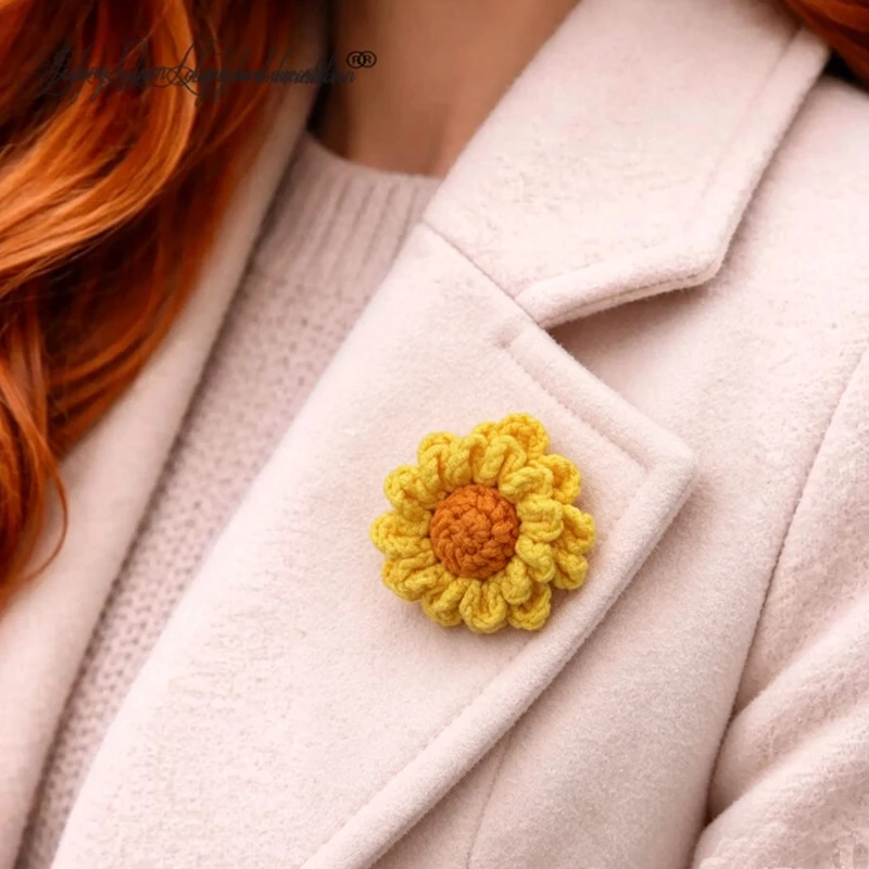 Custom Handmade Crochet Flower Brooch Green Floral Pin Statement Accessory Knit Flower Jewelry Gift for Her Coat Sweater