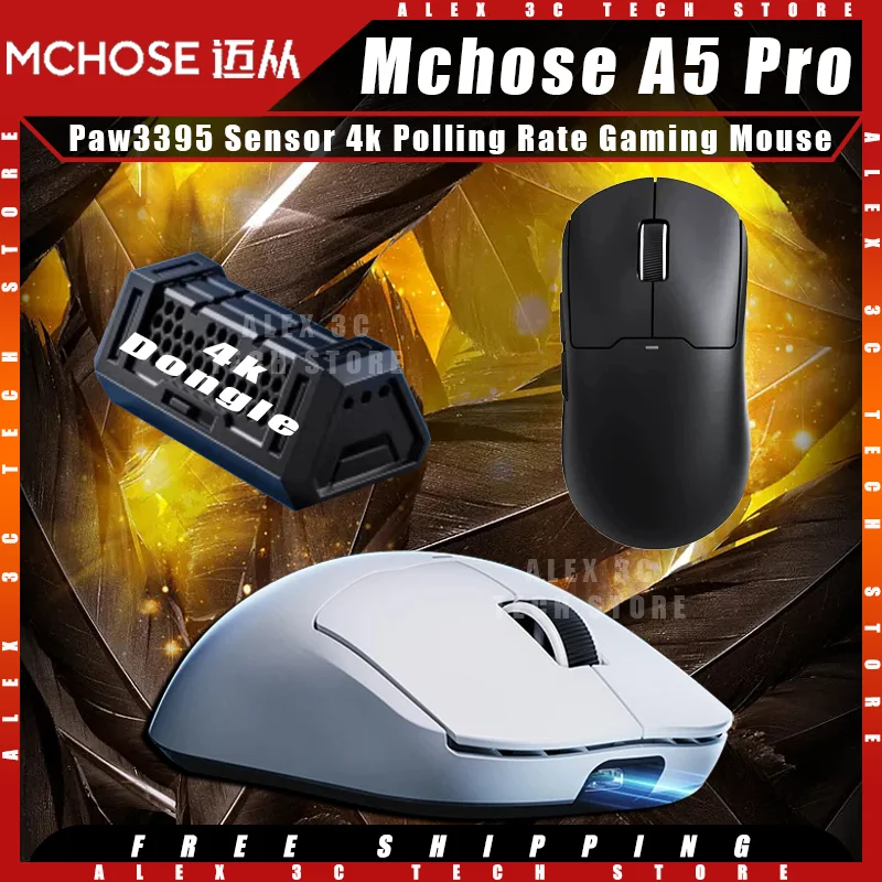 MCHOSE A5 Pro Gaming Mouse Tri-mode Paw3395 Sensor Wireless 4k Polling Rate Lightweight Customized Gaming Mouse Pc Accessories