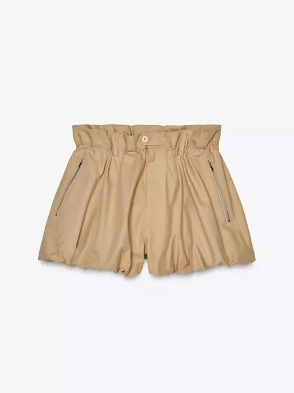 Verano 2025 nuevas mujeres Faionable plisado Casual pierna recta globo pantalones de cintura alta de fibra de poliéster pantalones sueltos ort