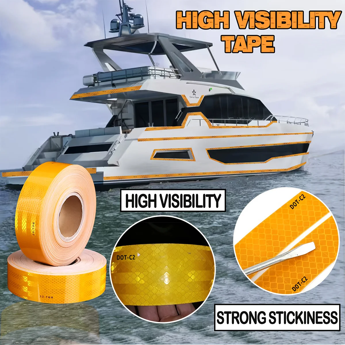 Car Reflective Tape Yellow DOT-C2 Auto Safety Warning Sticker Reflector Protective Tape Strip Film for Trucks Auto Motorcycle