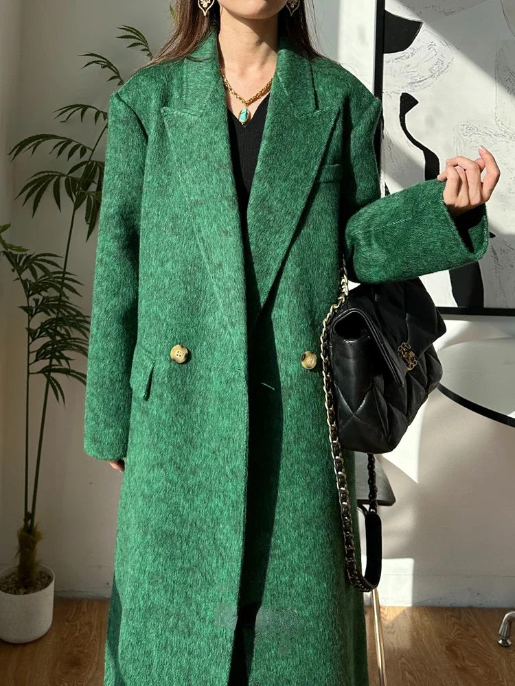 

Hand-sewn Women Cashmere Wool Double-sided Coat Long New Straight Tube Loose Lapel Single Breasted Woolen Coat Fit Autumn Winter