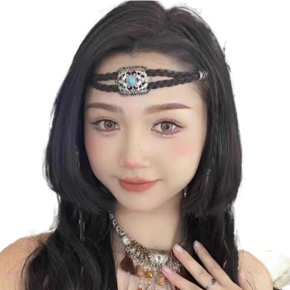 

Woven Forehead Head Chain Hanfu Headwear Retro Ethnic Style Headband Tassel Alloy Tibetan Dance Hair Accessories Women Man