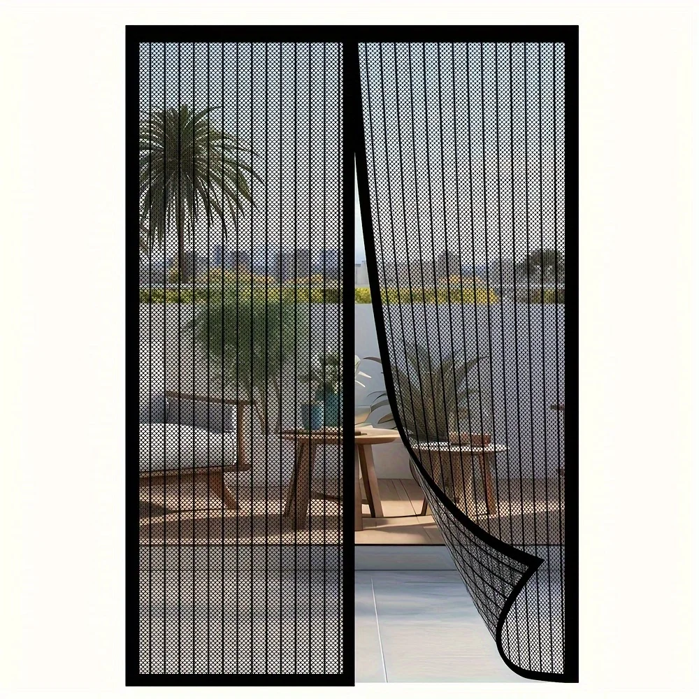 Heavy-Duty Retractable Magnetic Screen Door with Seamless Mesh, Pet-Friendly Insect Barrier, Durable Polyester Fiber, No Electri