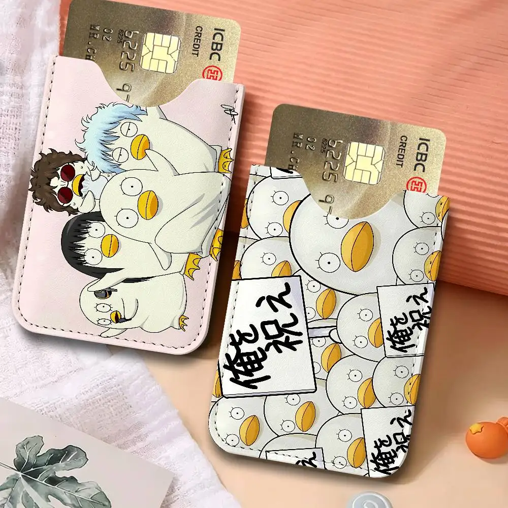 Gintoki Sakata Men Leather Card Case, Minimalist Mini Credit/Bus ID Card Holder, Small Compact for Office Business