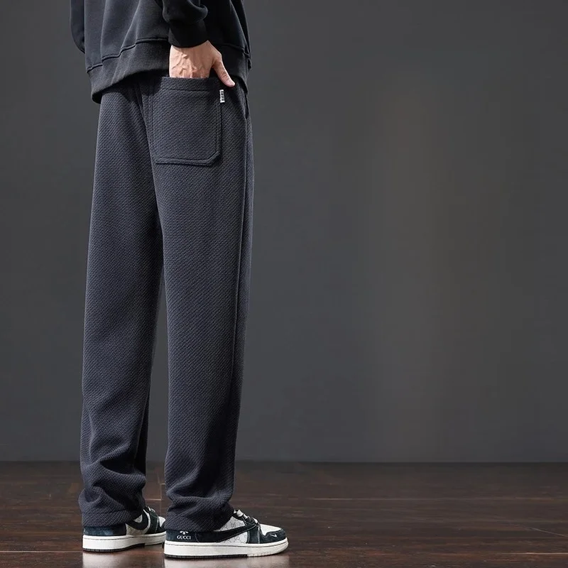 

Модные вязаные повседневные брюки свободного прямого кроя с карманами, деловой стиль, из полиэфирного волокна, нелиняющие, прямые.