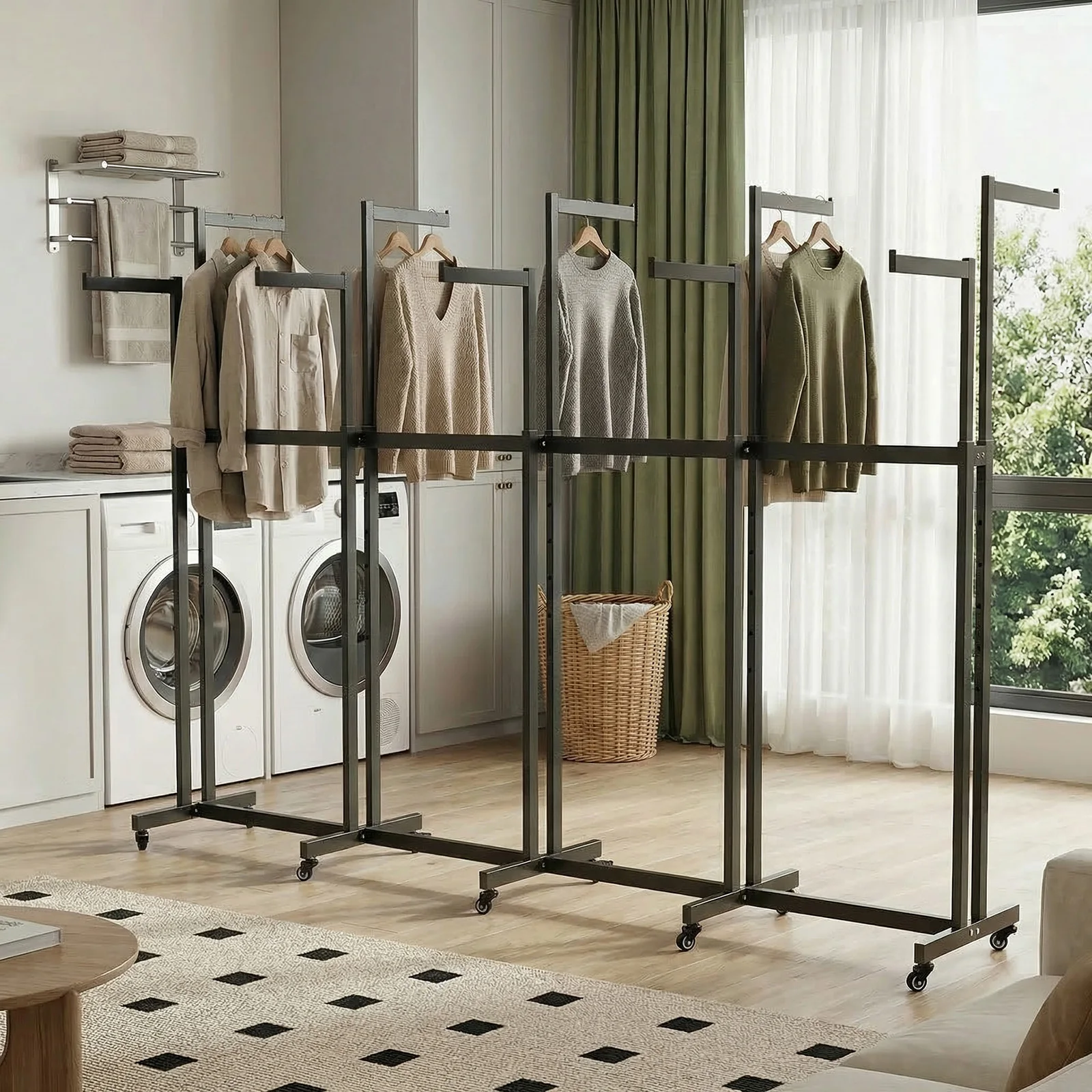 

Retail Clothing Rack 8/10 Arms Clothing Display Rack Adjustable 48 To 72in Mobile Clothing Display Rack for Hanging Clothes