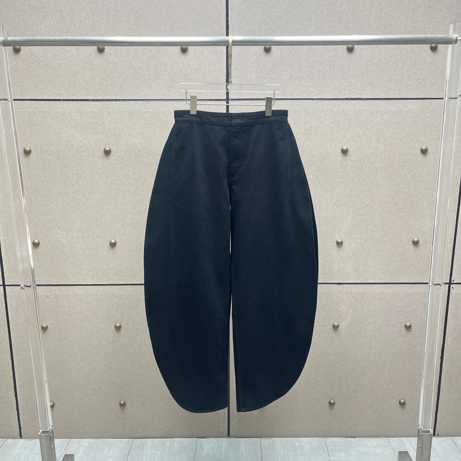 

2026 Summer 100% Cotton Women Jeans High Waist Wide Leg Lantern Pants Casual Loose Asymmetrical Hem Trousers For Ladies