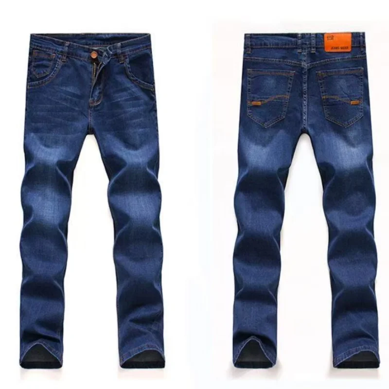 Homens confortáveis macios negócios casuais calças jeans fino ajuste calças retas moda masculina marca luz luxo estiramento roupas ﻿ ﻿