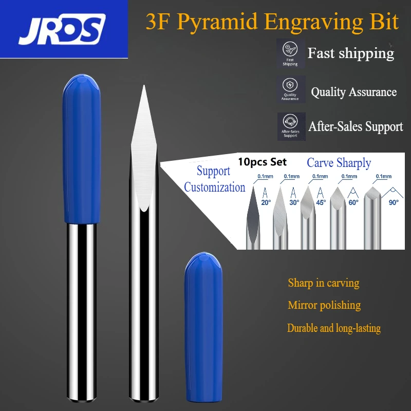 

10 шт. фреза с 3 краями, гравировальная бита в форме пирамиды, 3,175 мм (1/8) хвостовик 20/30/40/45/60/90 градусов, фрезерный станок с ЧПУ, инструмент для фрезерования древесины