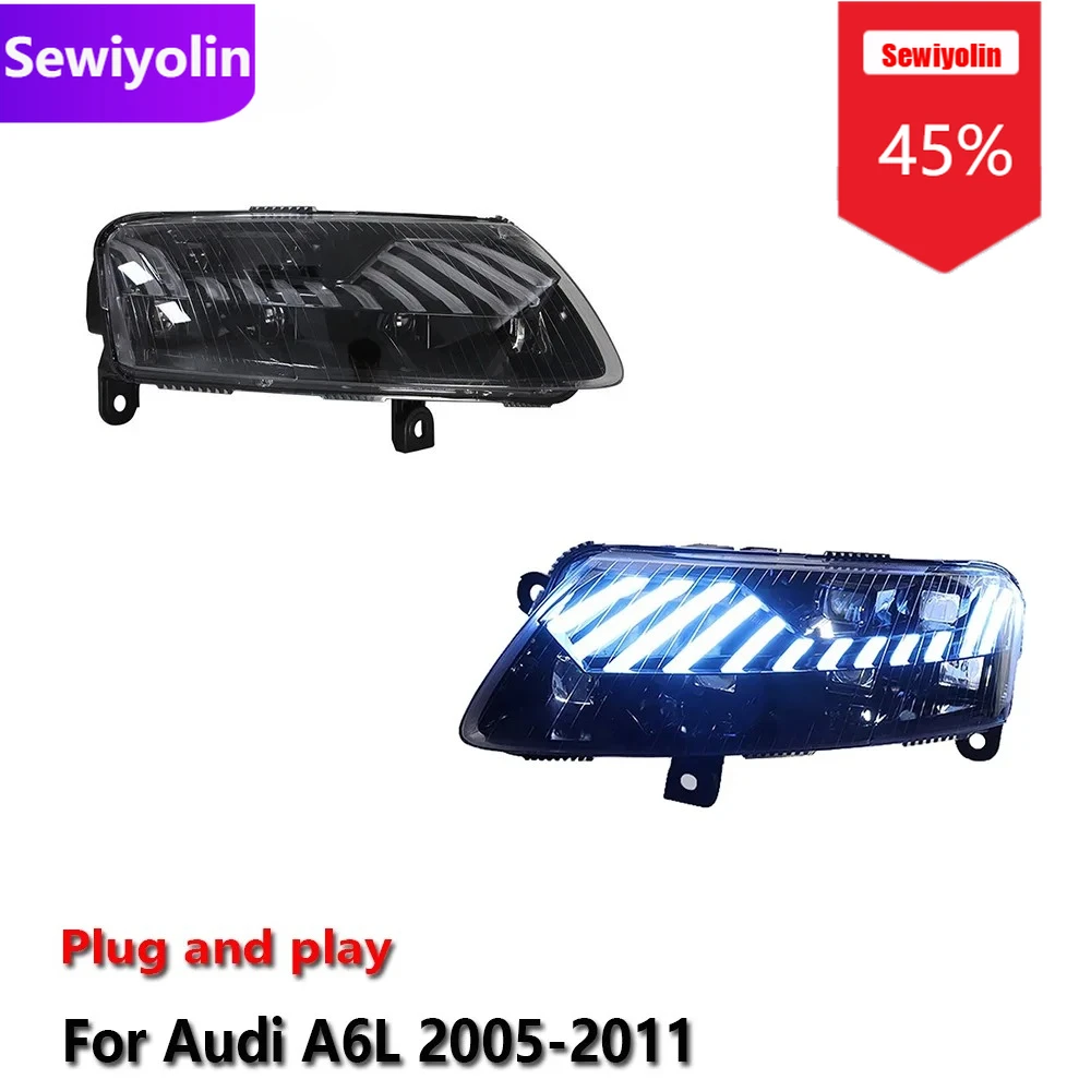 

Автомобильные светодиодные фары DRL в сборе для Audi A6L 2005-2011, авто противотуманные фары DRL, стоп-сигналы поворота Plug and Play