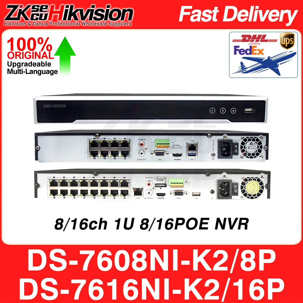 

Hikvision Network Video Recorder DS-7608NI-K2/8P DS-7616NI-K2/16P 4K 8/16CH PoE NVR 8MP 4K 2SATA H.265 for Security Surveillance