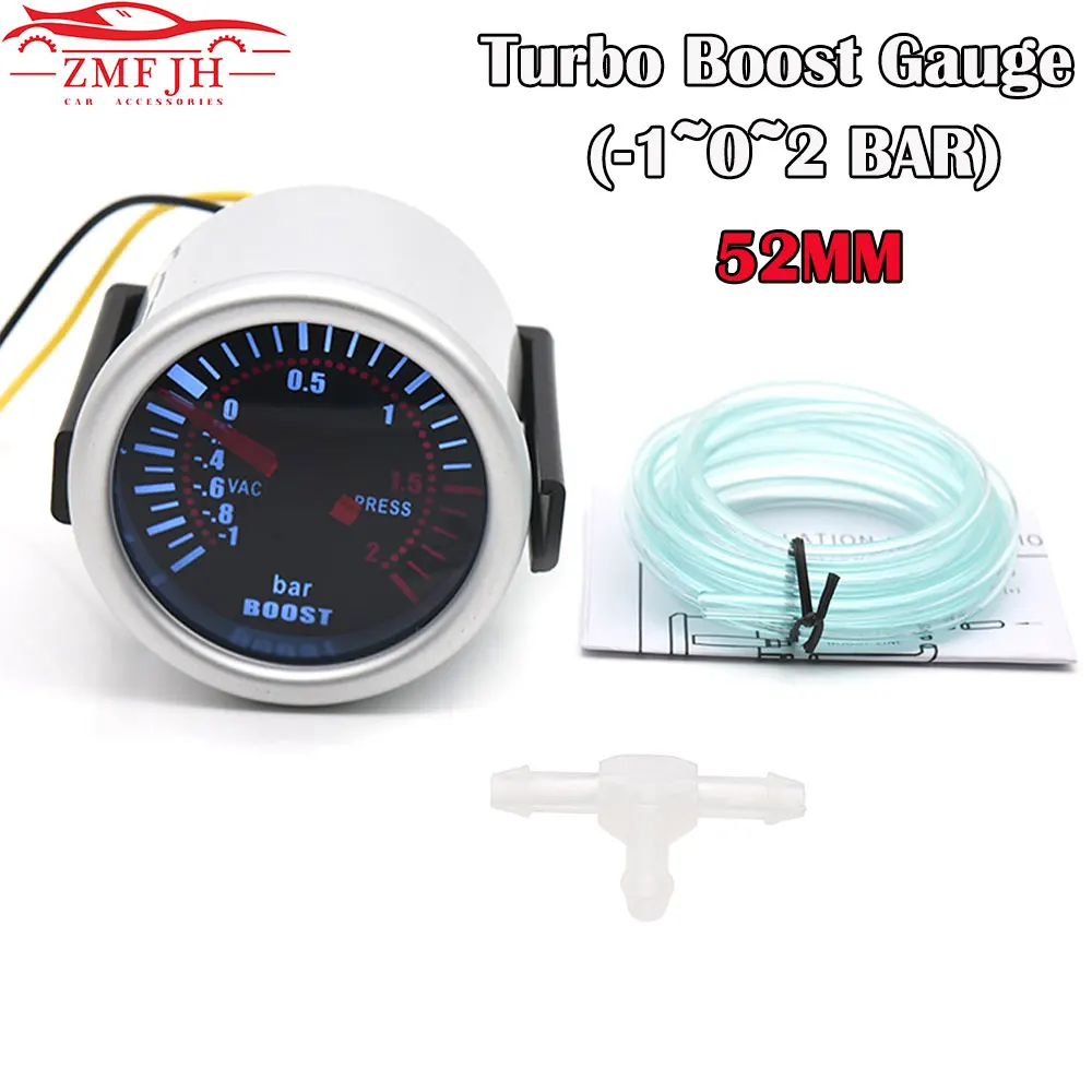 Jauge Universelle de Boost Turbo pour Voiture, 2 Pouces, 52mm, 12V, LED, struction ée, Len -1 ~ 0 ~ 2Bar, Compteur avec Rétroéclairage LED Blanc