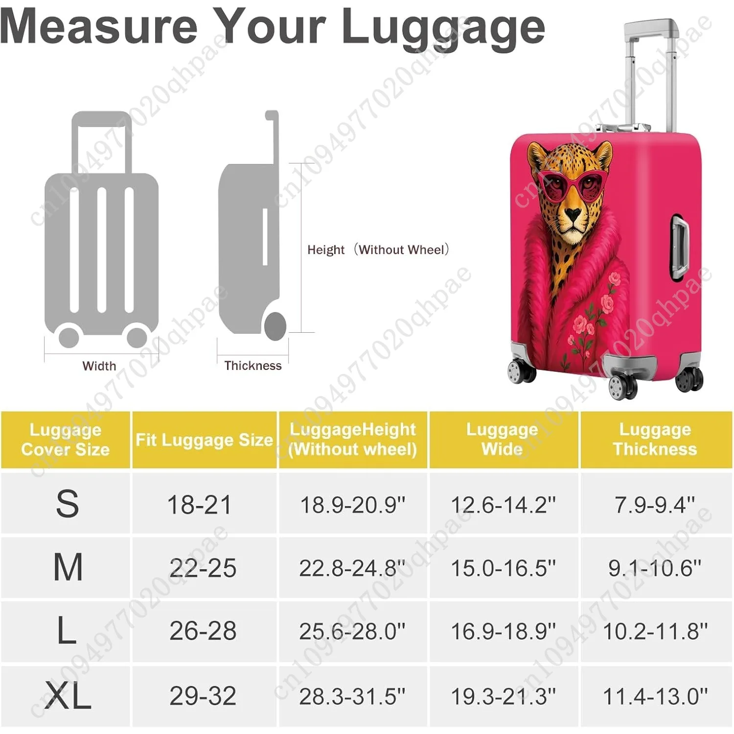 ANNA QUEEN Housse de bagage léopard à la mode, léopard en manteau rose et lunettes de soleil, pochette de voyage extensible et lavable pour 28-30
