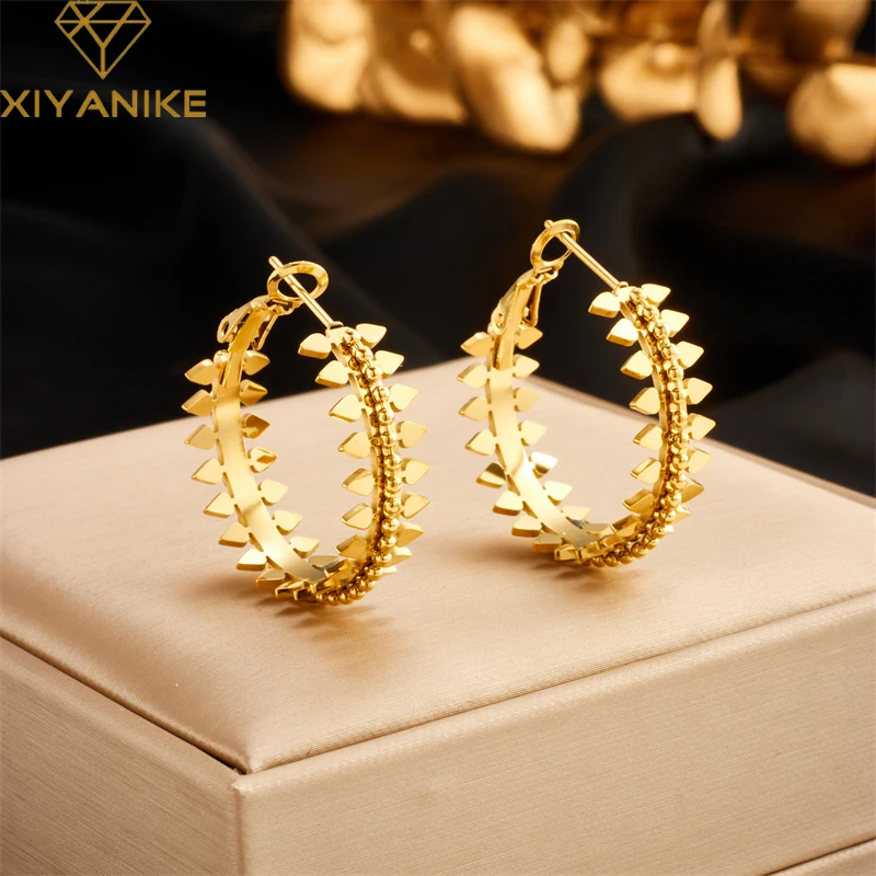 XIYANIKE 316L Stainless Steel Golden Irregular Hoop Earrings Accessories for Women New Arrival Temperament Jewelry Gift Серьги