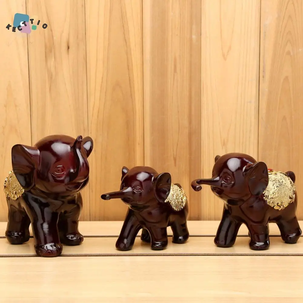 

3pcs/set Funny Cute Lucky Elephant Figurine Handicraft Lifelike Elephant Statue Crafts Resin Animal Sculpture Desktop Decoration