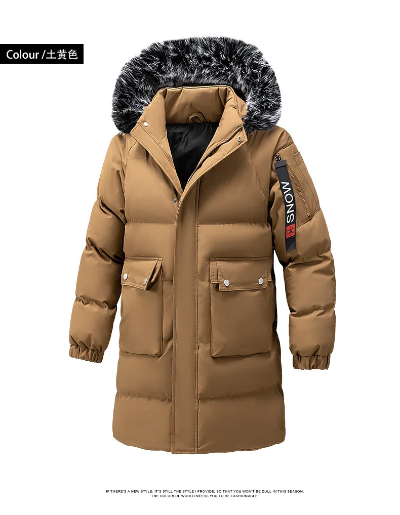 Winter Men's Hooded Jacket Large Fur Collar Thick Warm Cotton Coat Medium-Length Versatile Windproof Fashionable Workwear