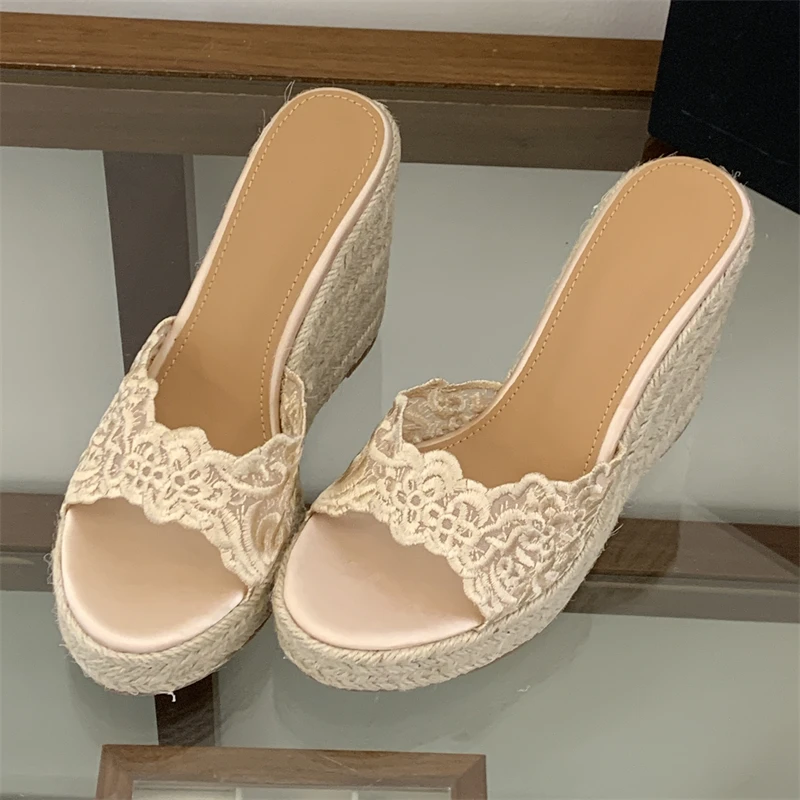

Eilyken Women Slippers Summer Platform Wedge Party Dress Sandals Designer Twine Weave Thick Sole High Heels Slide Shoes