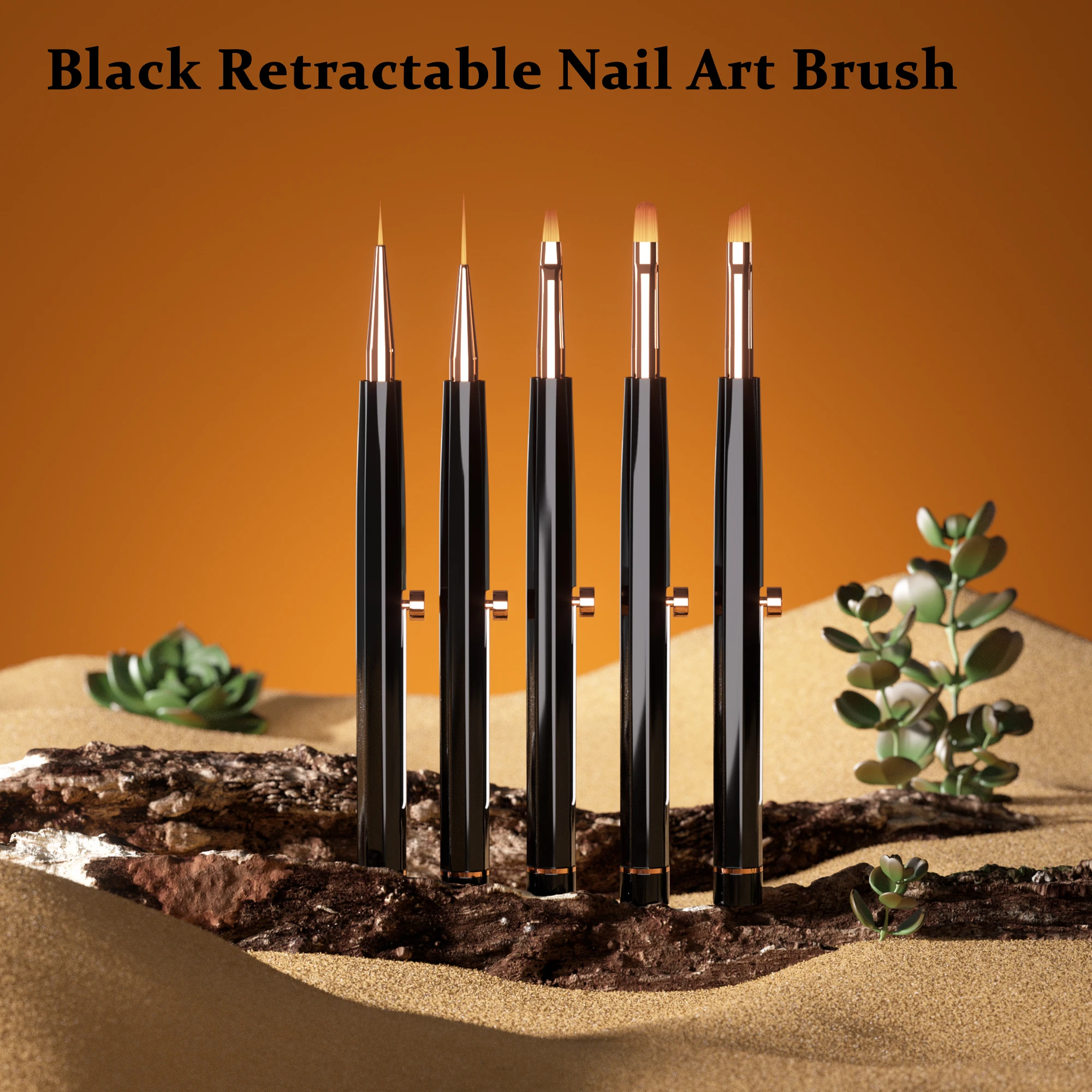 

Black spring-loaded telescopic nail brush, detachable and telescopic brush design for easy storage in nail salons.