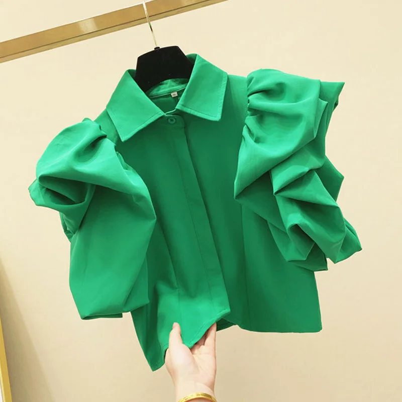 

Лето 202, женский свободный шифоновый топ с дизайном Bubble Sve, модный топ в Корейском стиле, полиэфирное волокно 00%