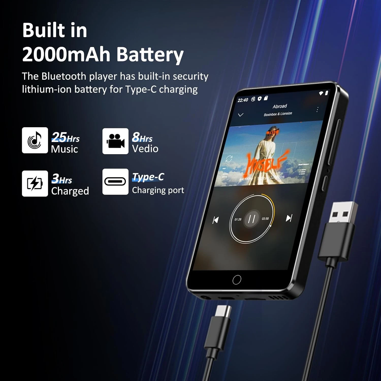 Diofox M8 Android 9.0 MP3 MP4 Player with Bluetooth WiFi, Support