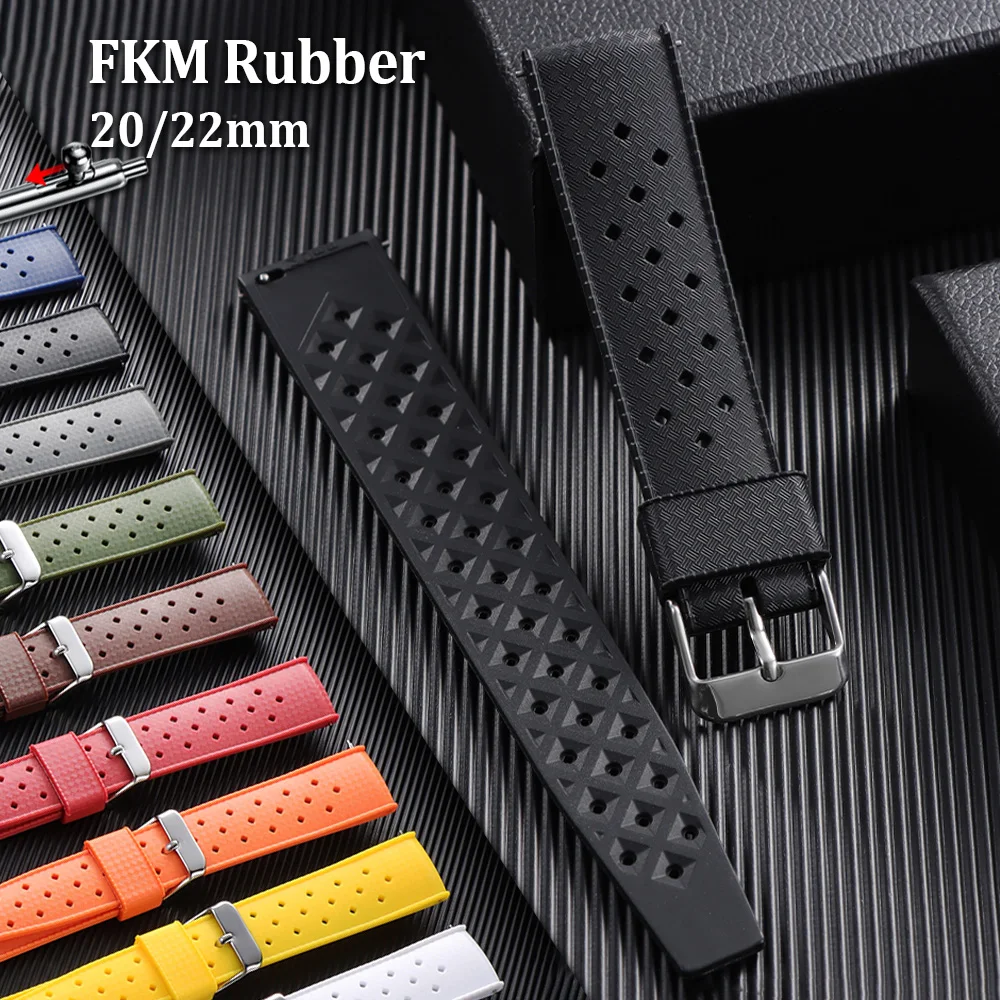 Bracelets en caoutchouc FKM tropical de qualité supérieure 20mm 22mm à libération rapide, adaptés aux montres à extrémités plates, bracelet souple en silicone pour Seiko pour Omega