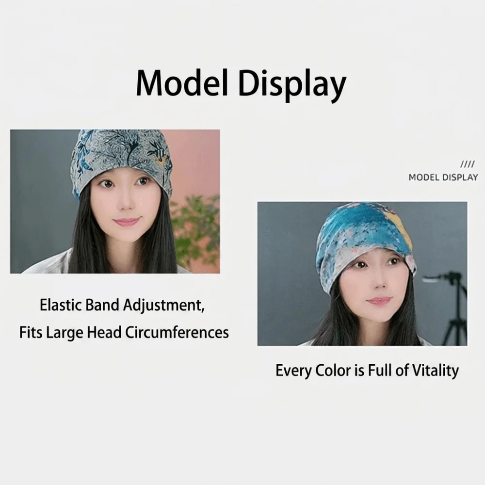 Fashion Oil Painting Style Beanie Cap Double-sided Cover Head Cap Cold-proof Windproof Ear Protection Hat for Women