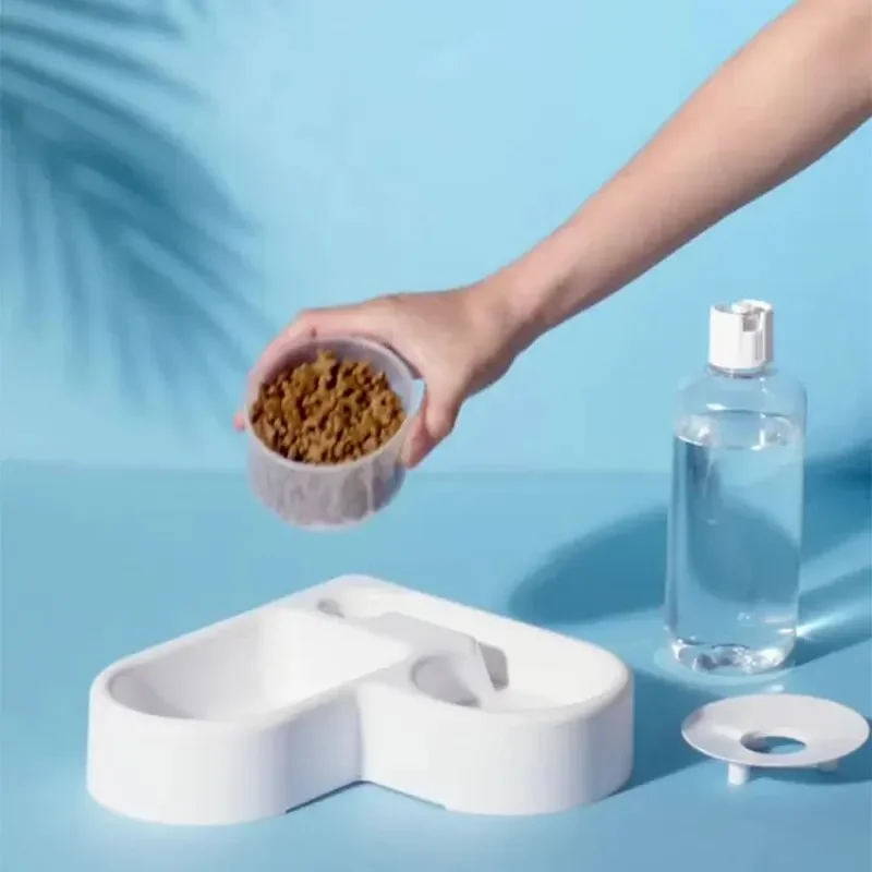New 2-in-1 Cat Bowl Water Dispenser Automatic Water Storage Pet Dog Cat Food Bowl Food Container with Waterer Pet Waterer Feeder
