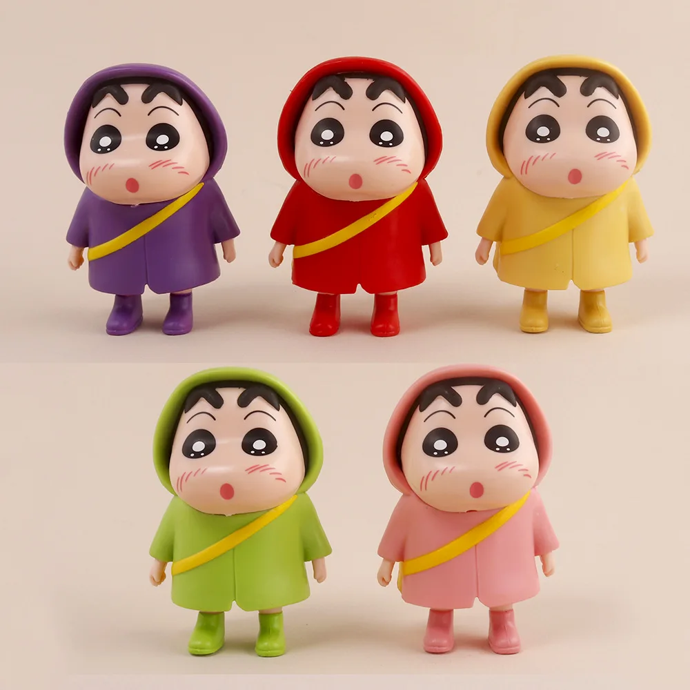 

5Pcs Anime Crayon Shin-chan Raincoat Series Collectible Figures Model Hobby Toys Nohara Shinnosuke Gift Car Decorative Ornaments