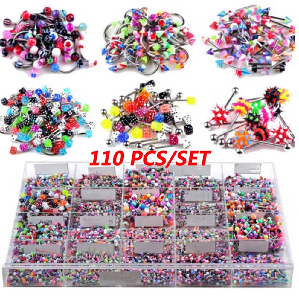 10/20/30/50/60/90/100pcs/lot Piercing Accessories Ear Eyebow Nose Lip Ring Sets Mixed-Style Body Jewelry Package In Random
