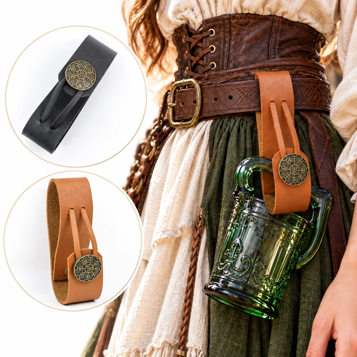 Medieval Retro PU Leather Belt Buckle, Suitable for Renaissance Fairs, Cosplay, LARP, Halloween, and Themed Party Accessories