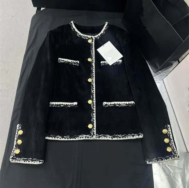 Customization European women's fashion 2026 spring new collection Long-sleeved single-button black corduroy coat Fashionable set