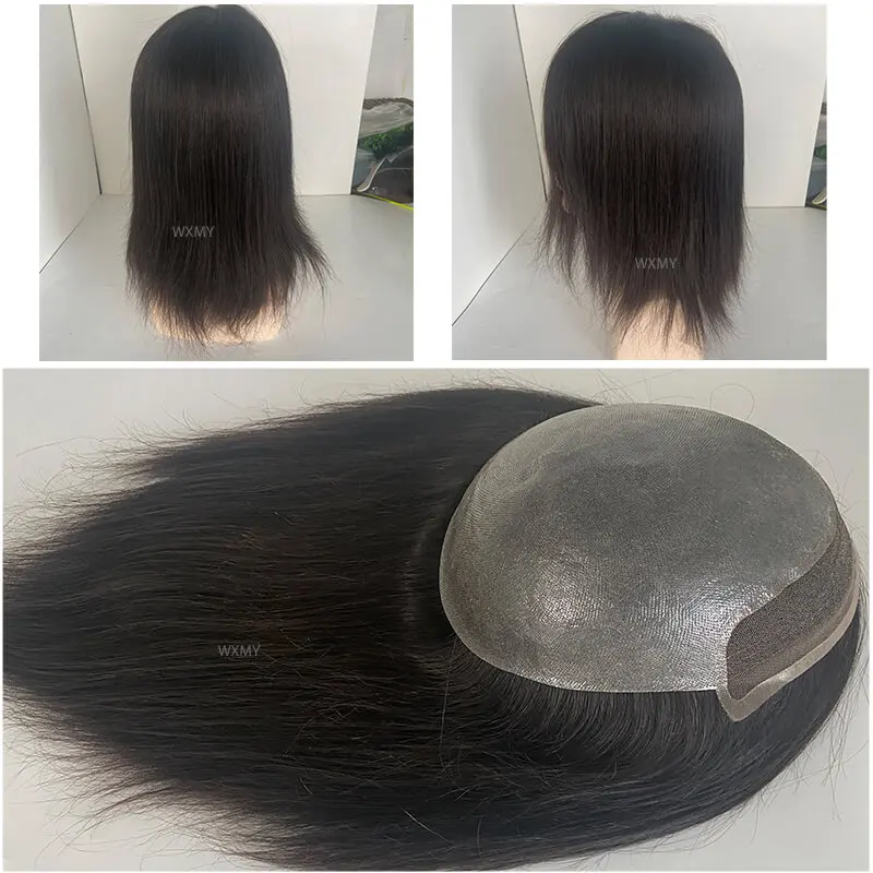 8x10 "del frente de encaje suizo con peluquín de PU peluca de cabello para hombres 12" peluquín largo hombres prótesis de cabello masculino 100% sistema de reemplazo de cabello humano