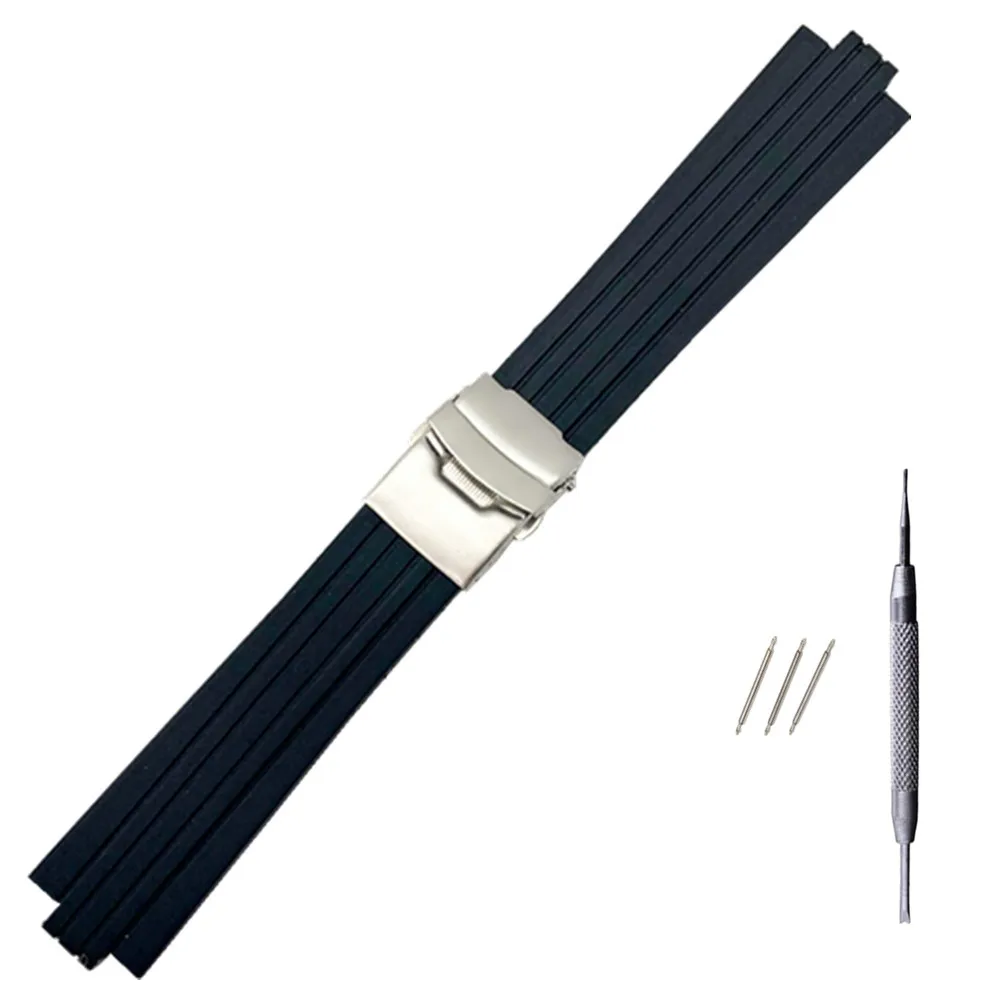 Silicone Watchband For Oris Aquis Watch Band Convex Strap Stainless Steel Safety Buckle Wrist Bracelet Black 24mm x 11mm